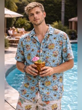 Nickelodeon SpongeBob SquarePants Button Up Shirt Large Tropical Cartoon Slinky